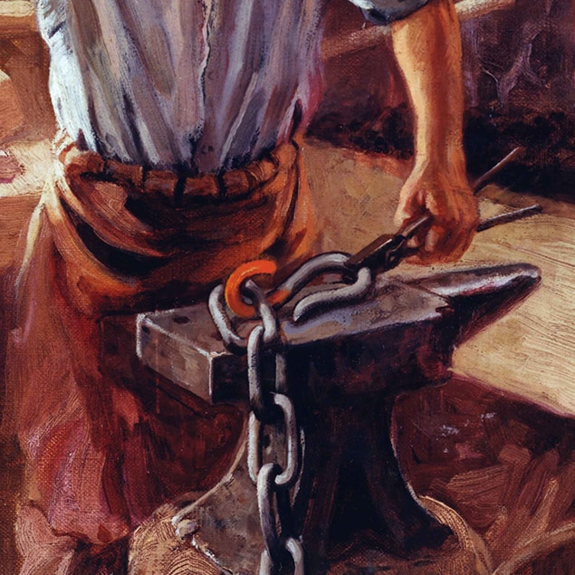 Walter Haskell Hinton – Gemälde von John Deere in seiner Schmiede