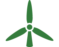 Grünes Symbol der drei Flügel einer Windkraftanlage